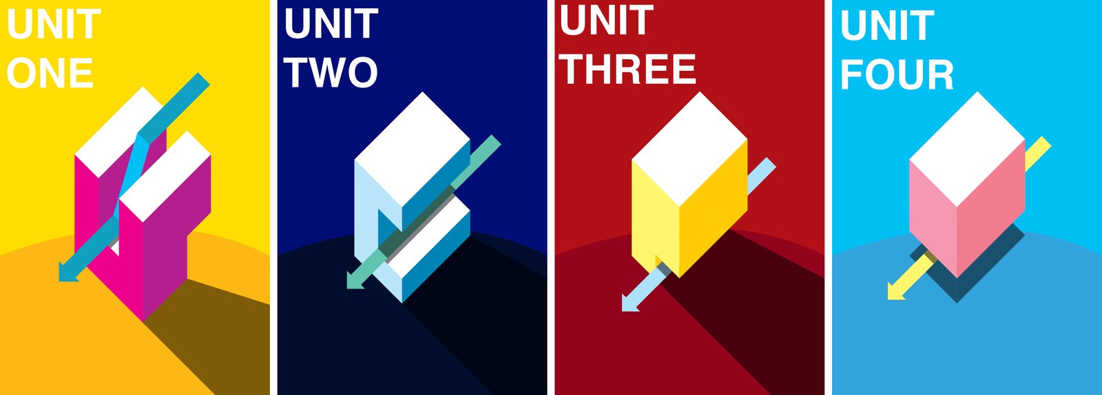 The four unit types drawn as four posters
