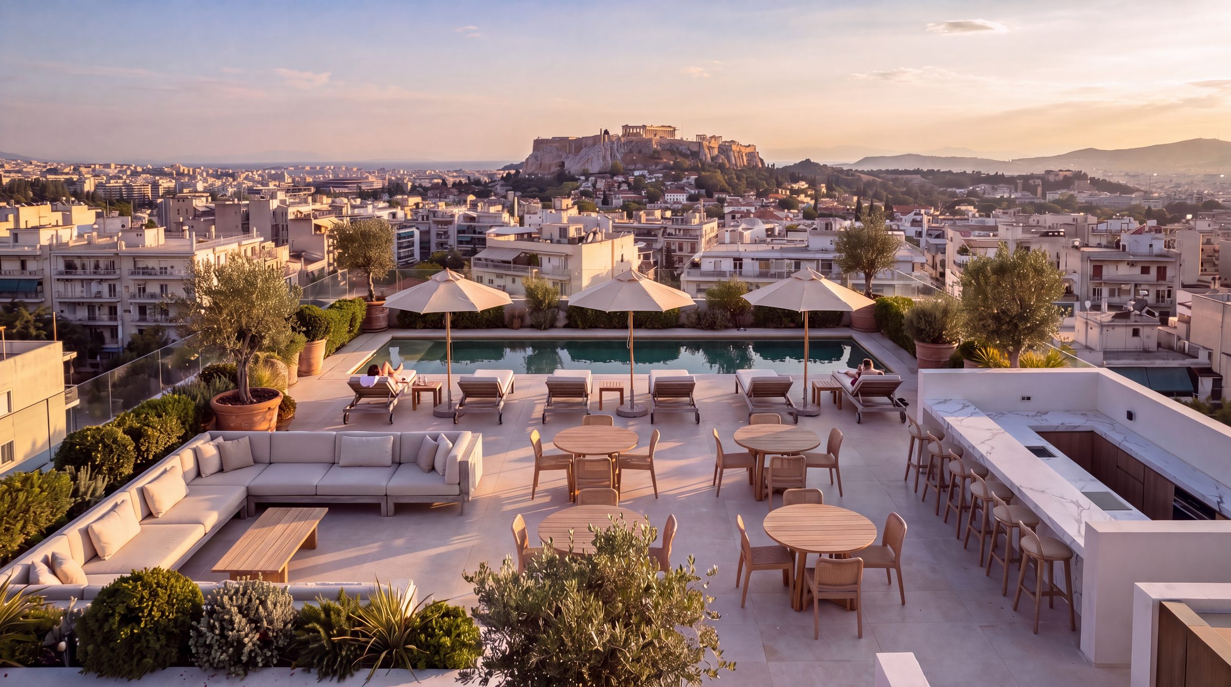 The roof terrace toward the Acropolis