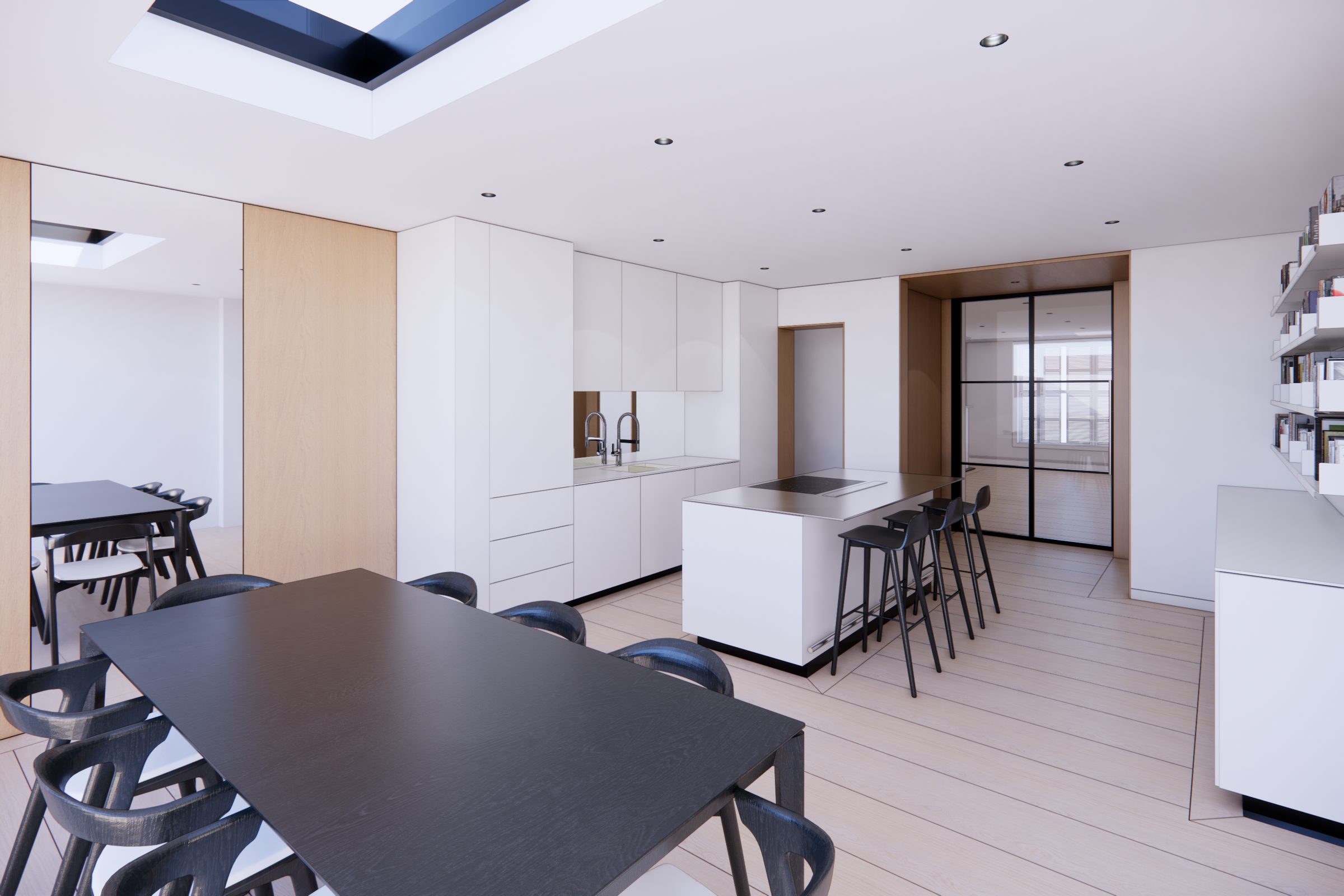 The kitchen under the new rooflight
