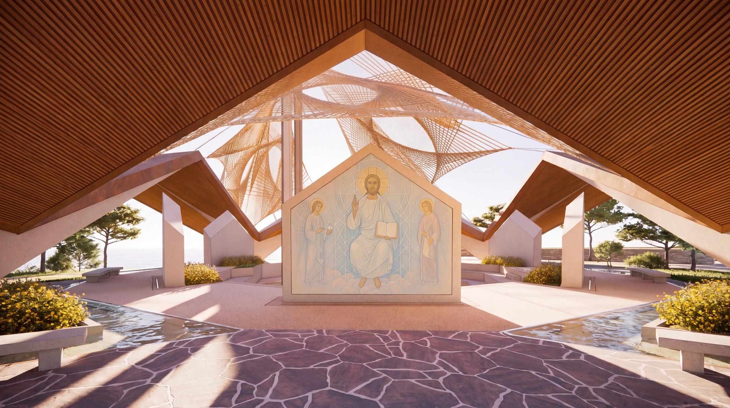 The altar under the timber soffit