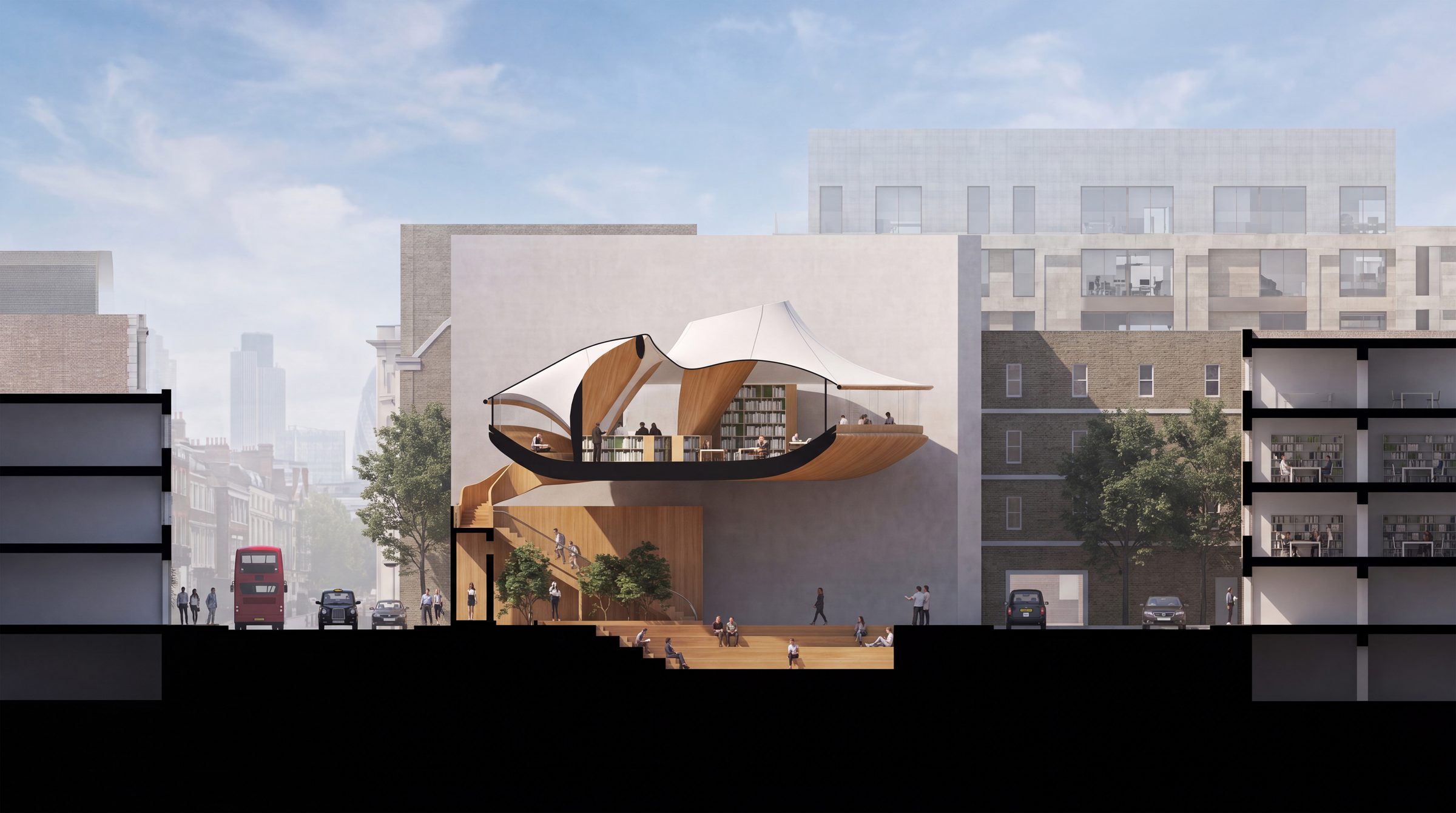 The library above the piazza, in section