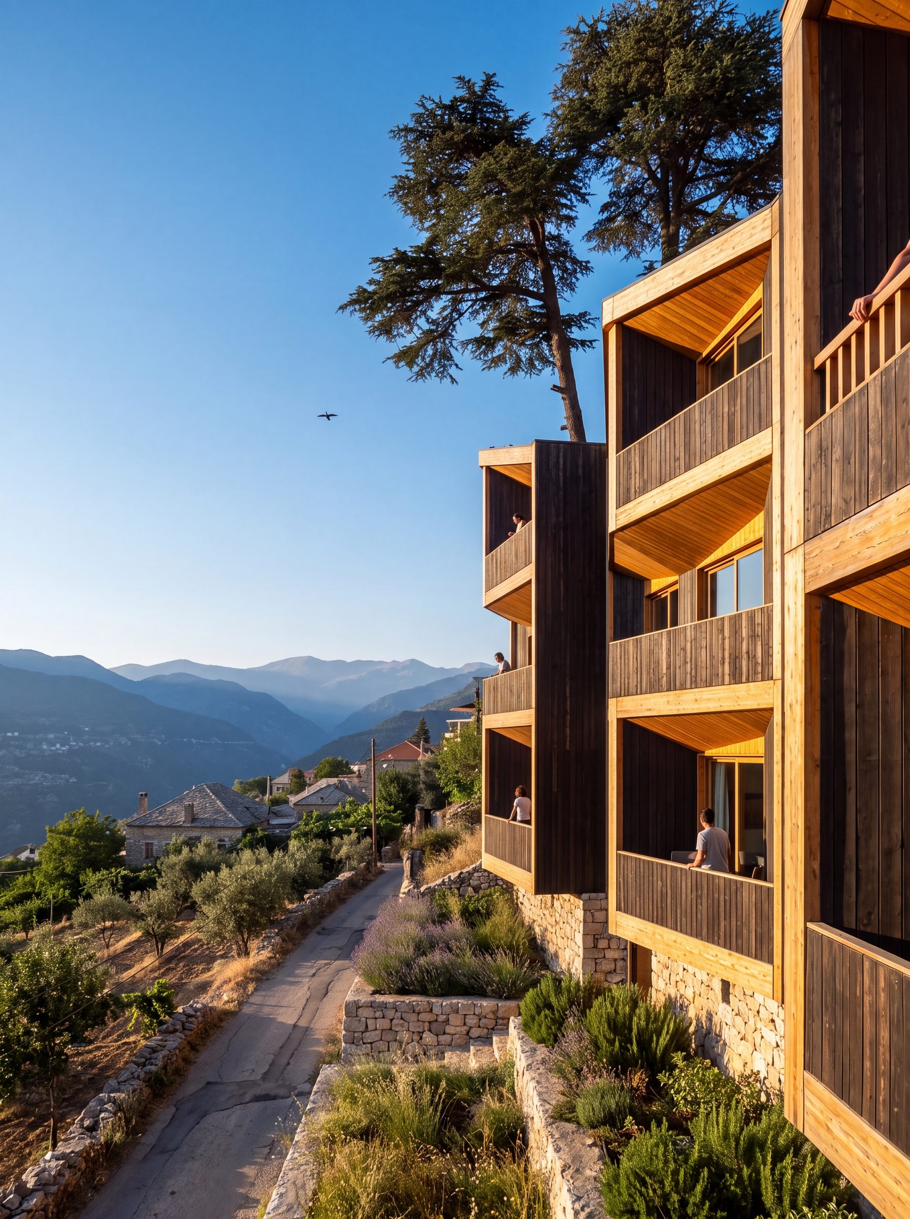 The faceted balcony bays