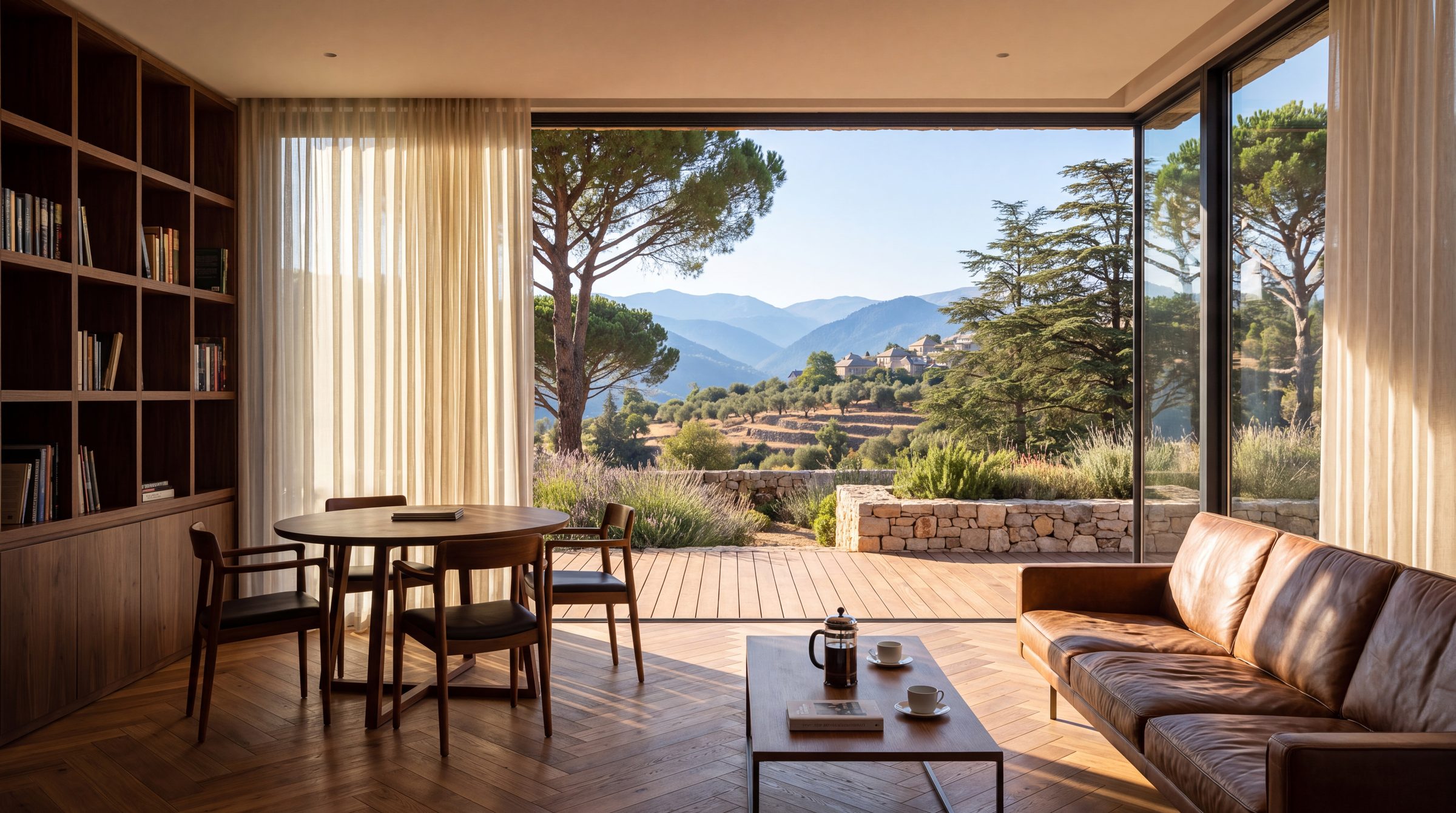 A suite opening to its terrace and the mountains