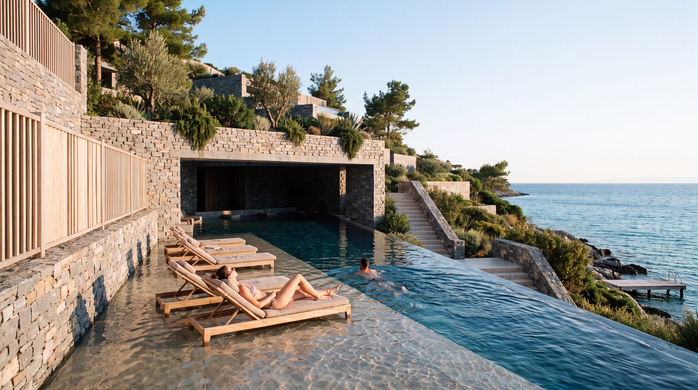 A pool on its shelf above the sea