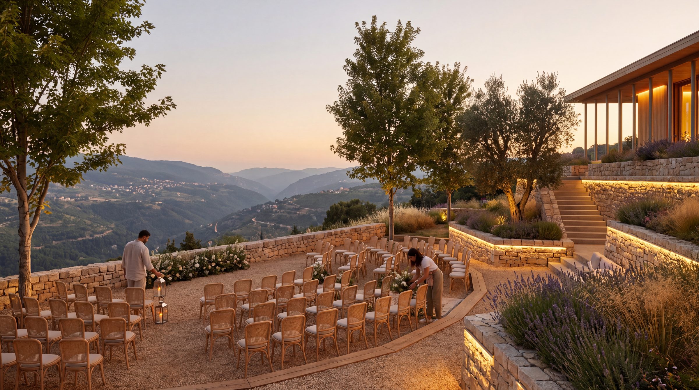 The ceremony terrace at blue hour