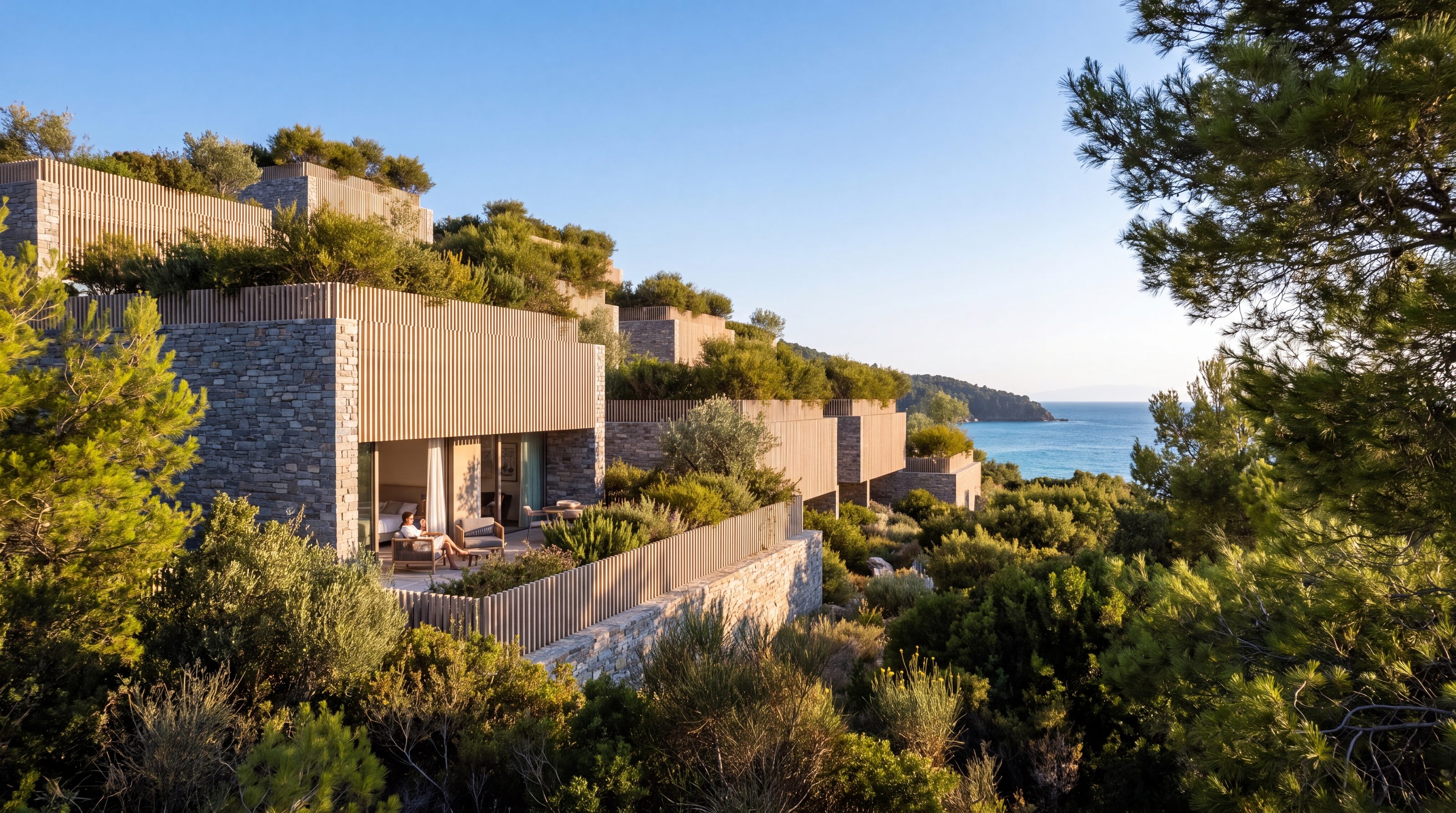 Pezelos, the inhabited stone terraces stepping to the Aegean
