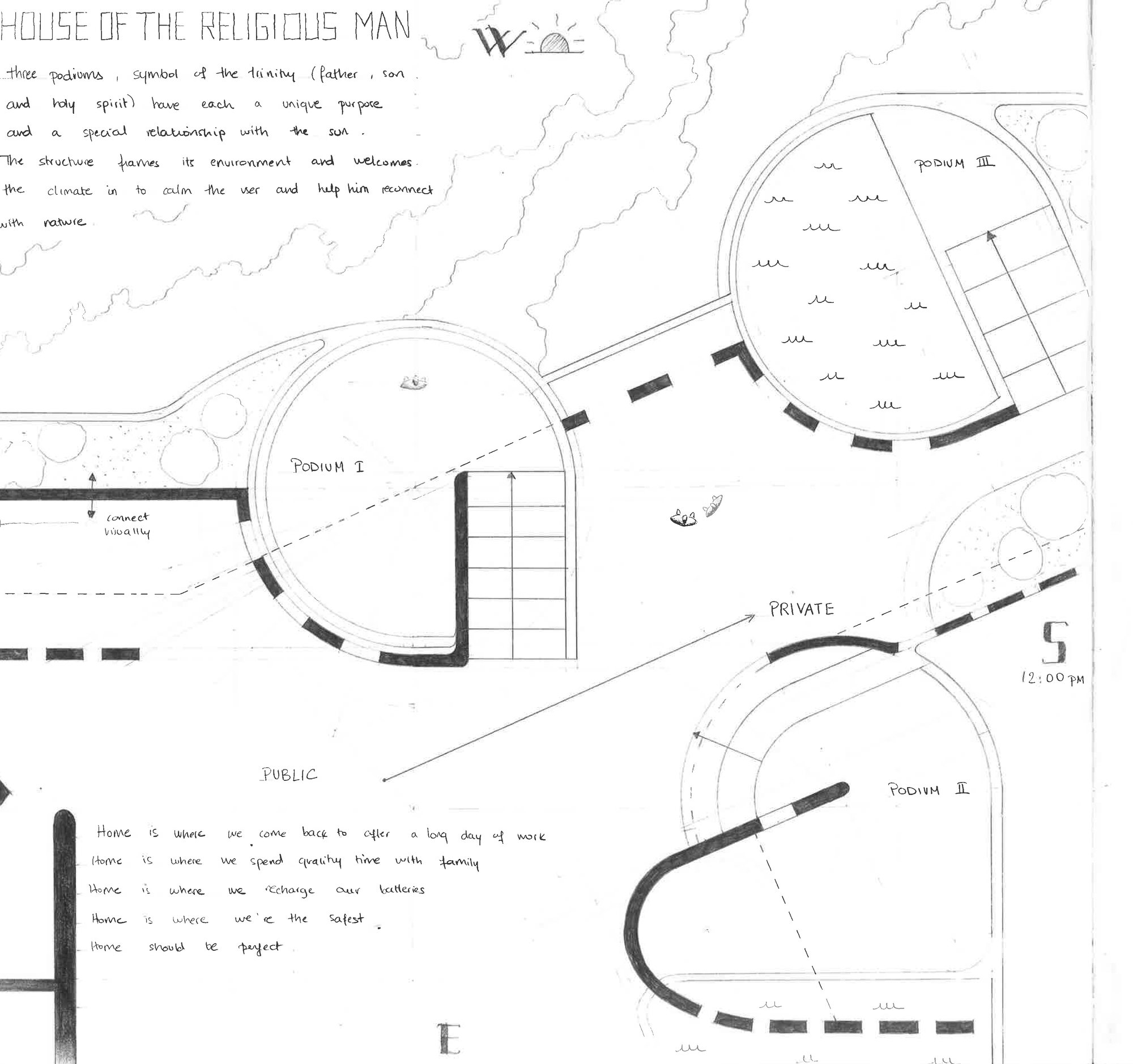 Pencil study, chapel arch with golden section construction