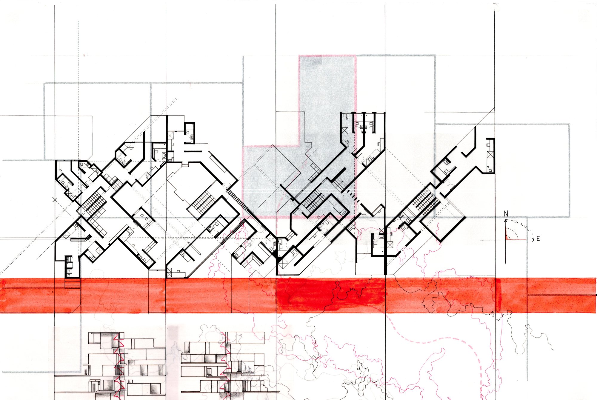Plan drawing oriented to the western sun